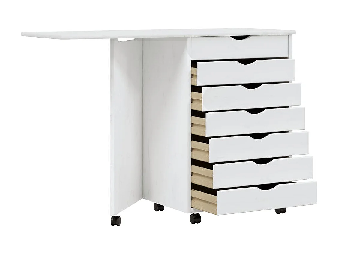 Armoire roulante avec bureau MOSS blanc bois de pin solide