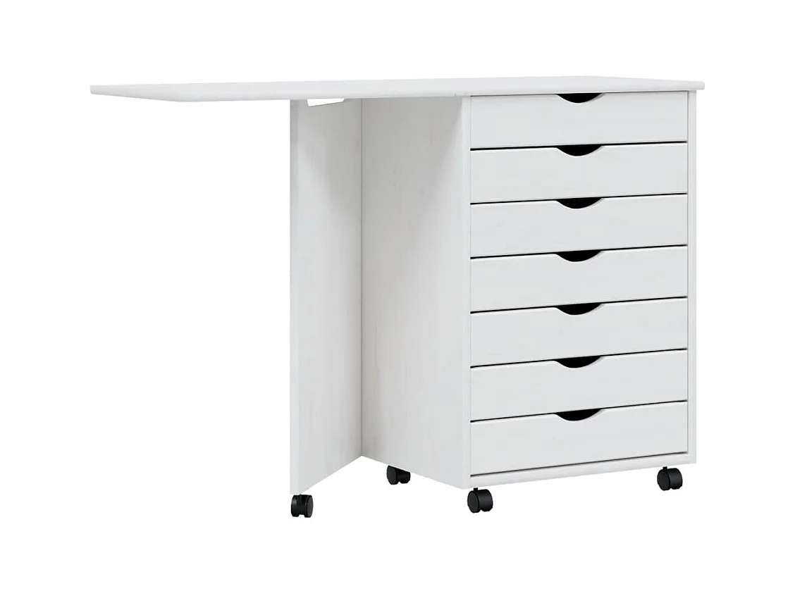 Ladekast met bureau MOSS verrijdbaar massief grenenhout wit