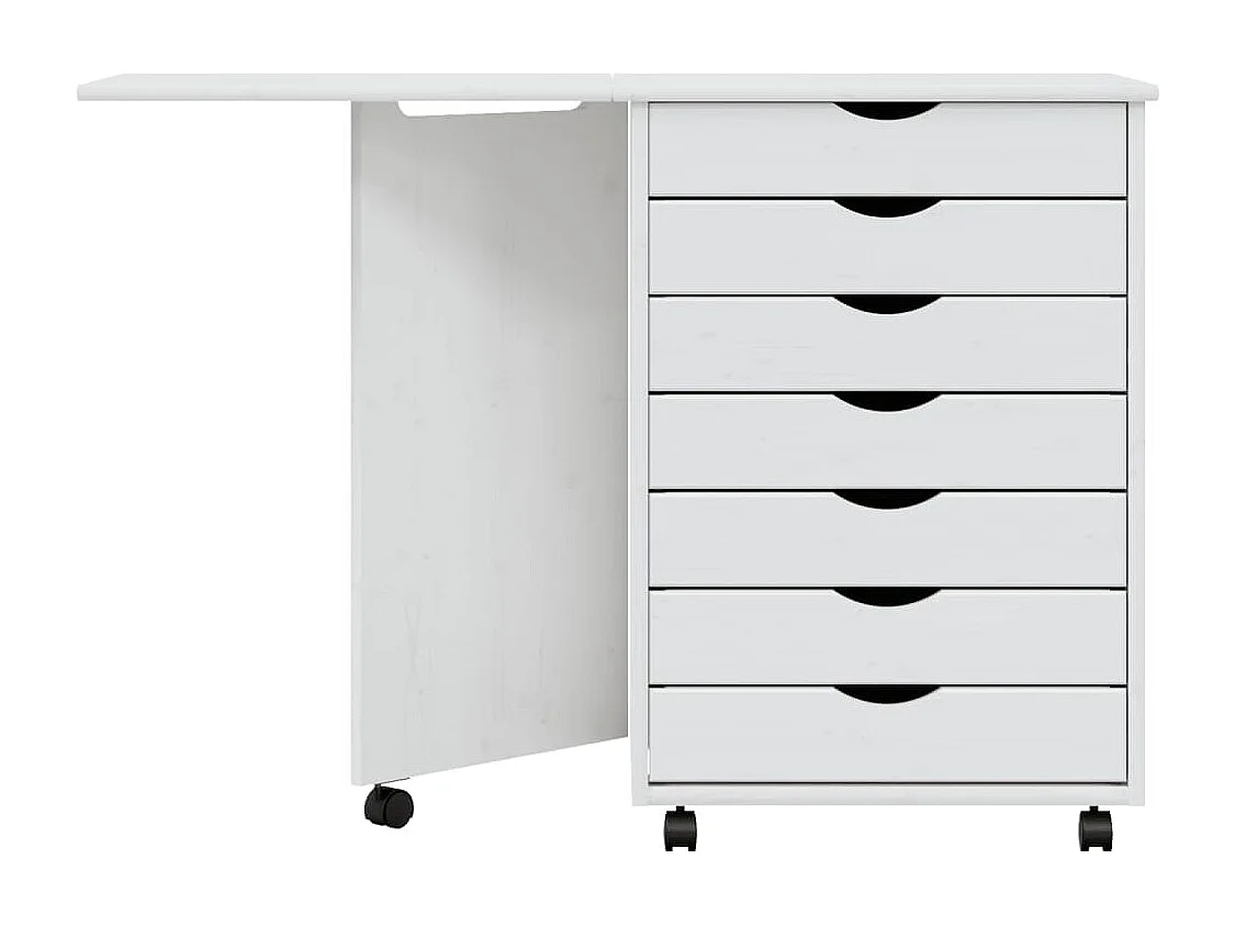 Armoire roulante avec bureau MOSS blanc bois de pin solide