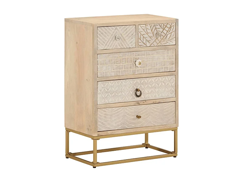 Commode 55x30x76 bois massif de manguier et fer