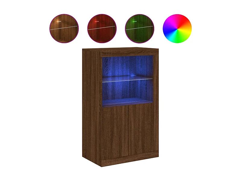 Armoire latérale avec lumières LED chêne marron bois ingénierie