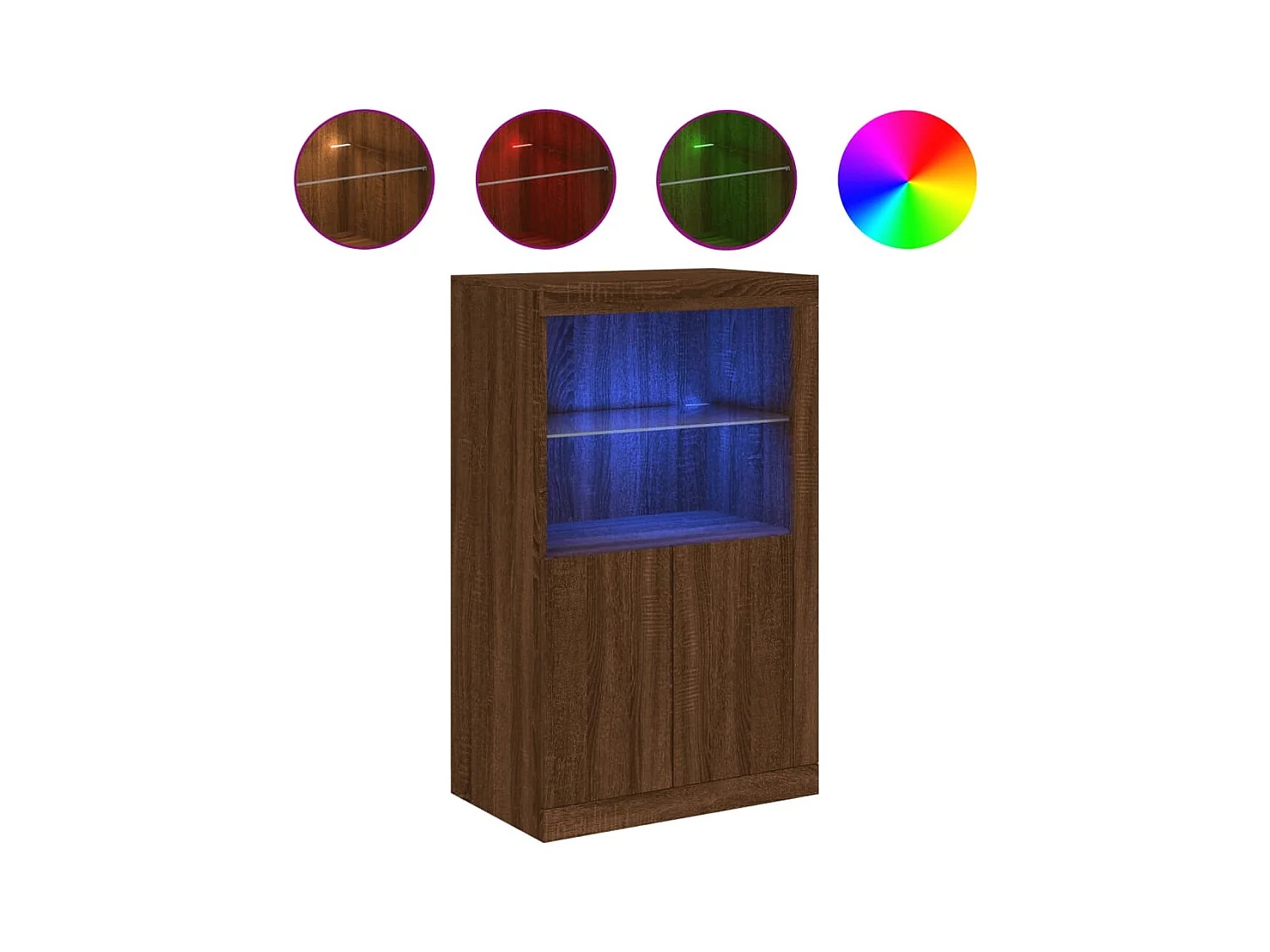 Armoire latérale avec lumières LED chêne marron bois ingénierie