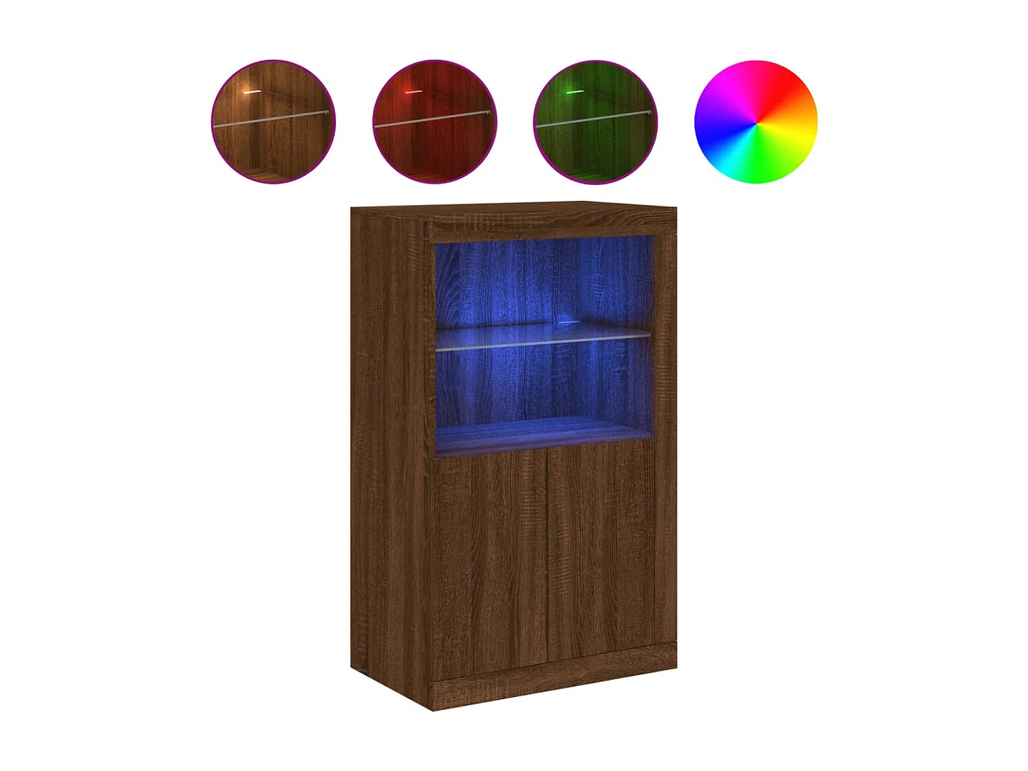 Armoire latérale avec lumières LED chêne marron bois ingénierie