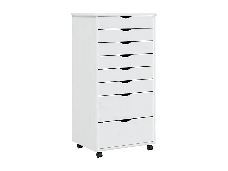 Armoire roulante avec tiroirs MOSS blanc bois de pin solide