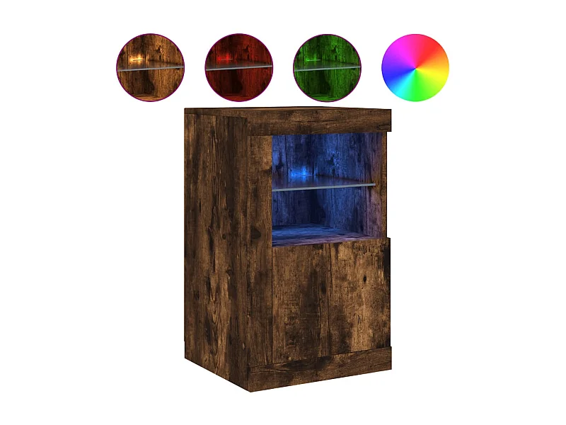 Armoire latérale avec lumières LED chêne fumé bois d'ingénierie