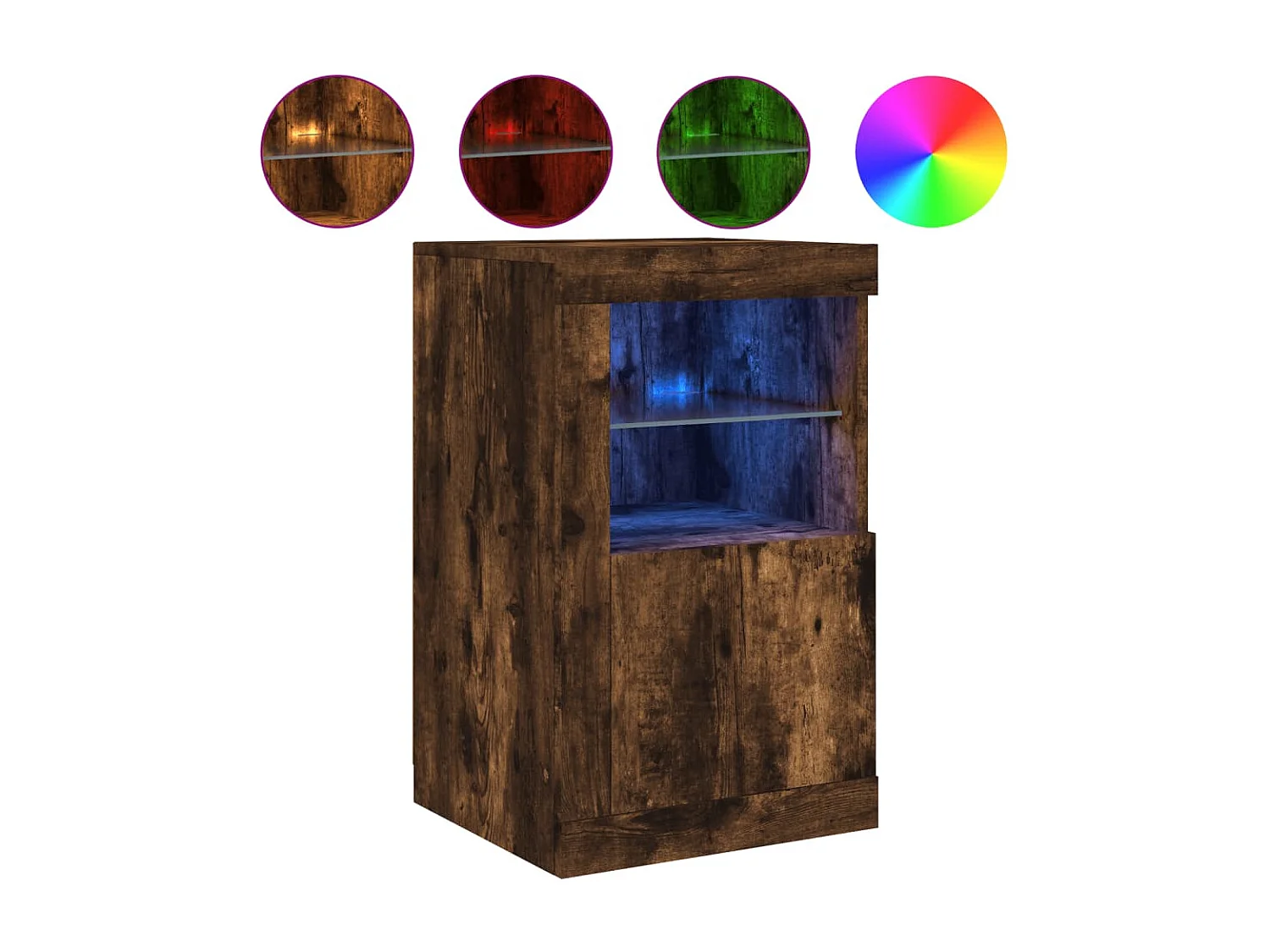 Armoire latérale avec lumières LED chêne fumé bois d'ingénierie