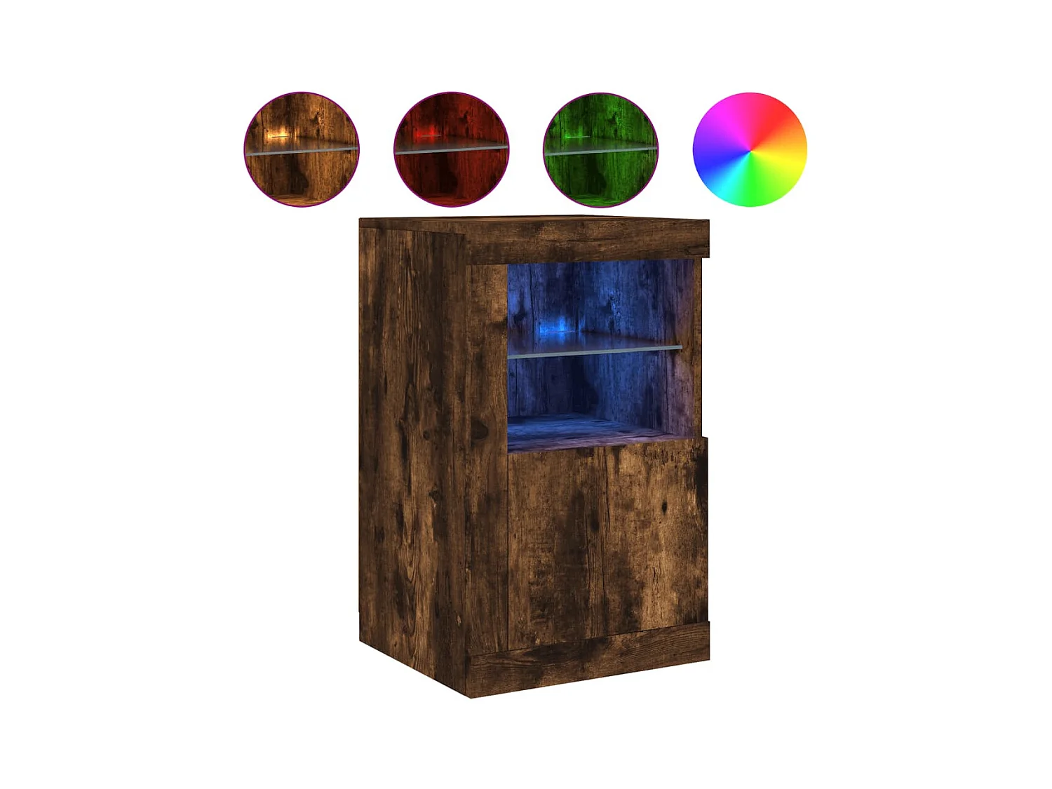 Armoire latérale avec lumières LED chêne fumé bois d'ingénierie