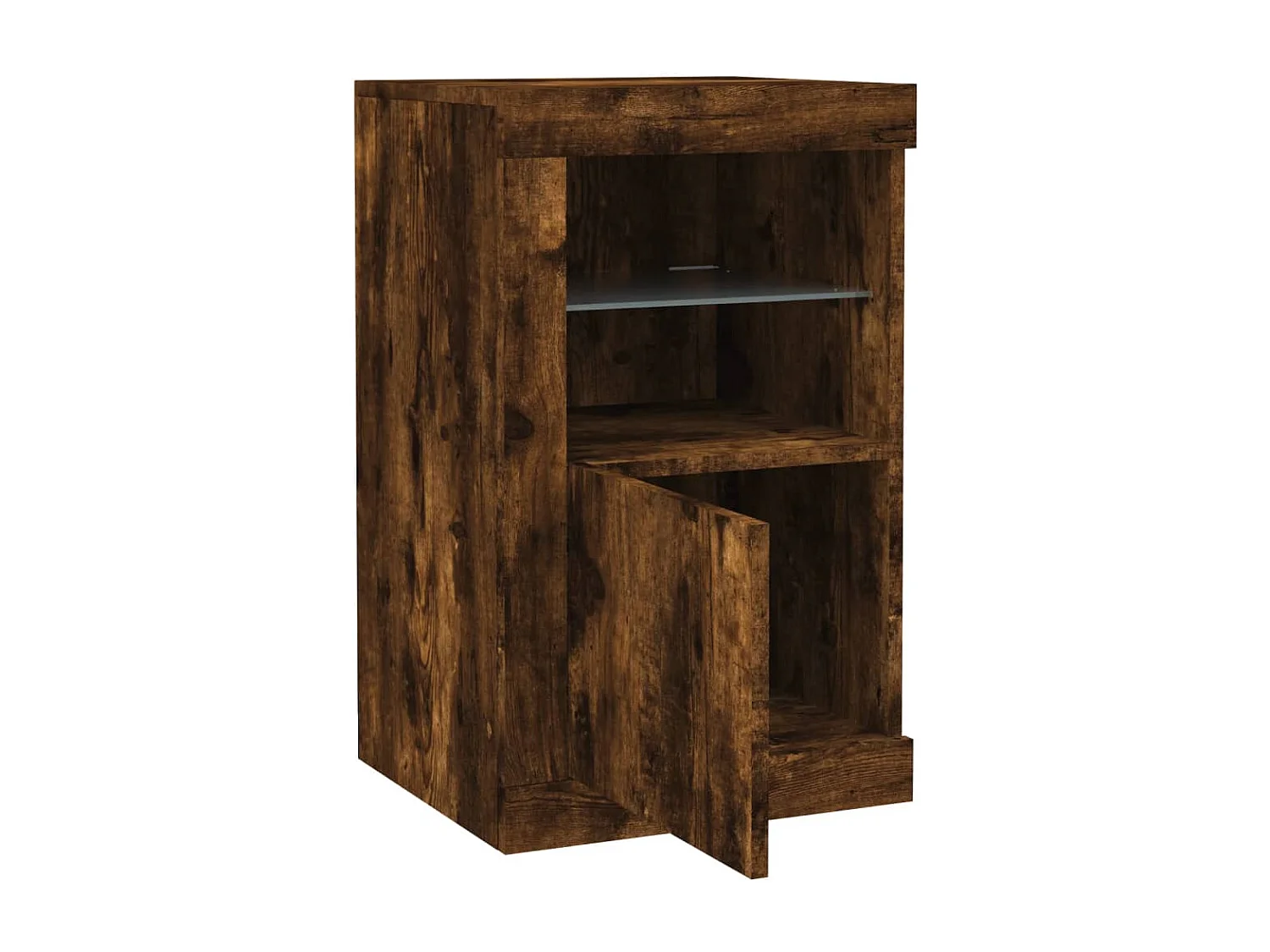 Armoire latérale avec lumières LED chêne fumé bois d'ingénierie