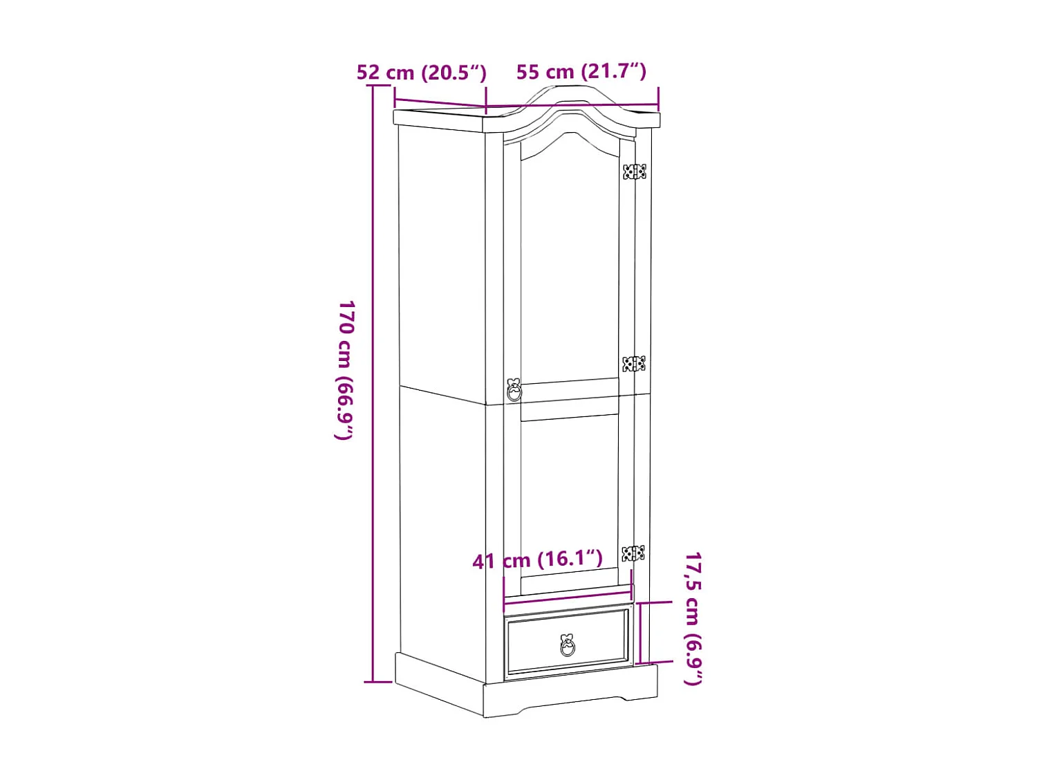 Garde-robe Corona 55x52x170 bois de pin massif