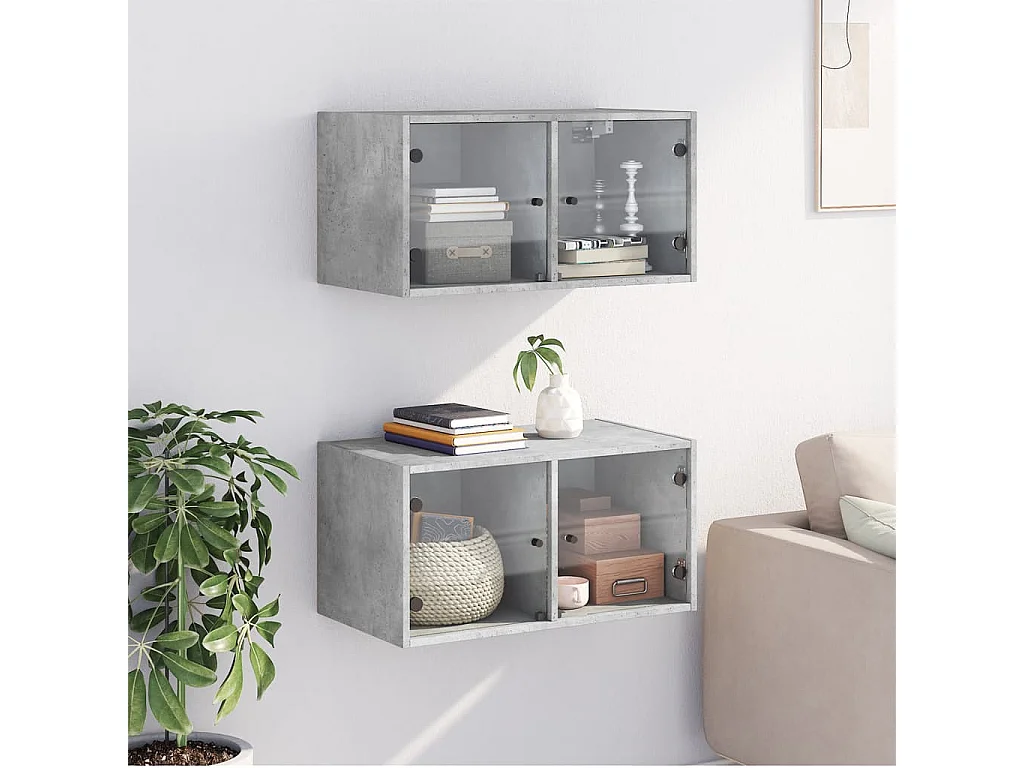 Armoires murales et portes vitrées 2pcs gris béton 68,5x37x35