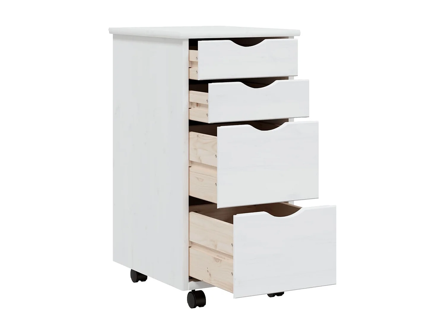 Armoire roulante avec tiroirs MOSS blanc bois de pin solide