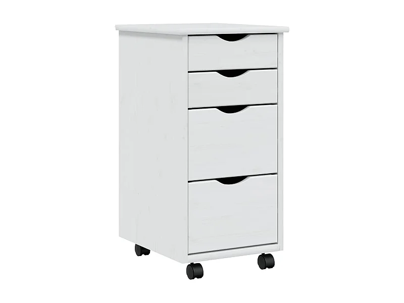 Armoire roulante avec tiroirs MOSS blanc bois de pin solide