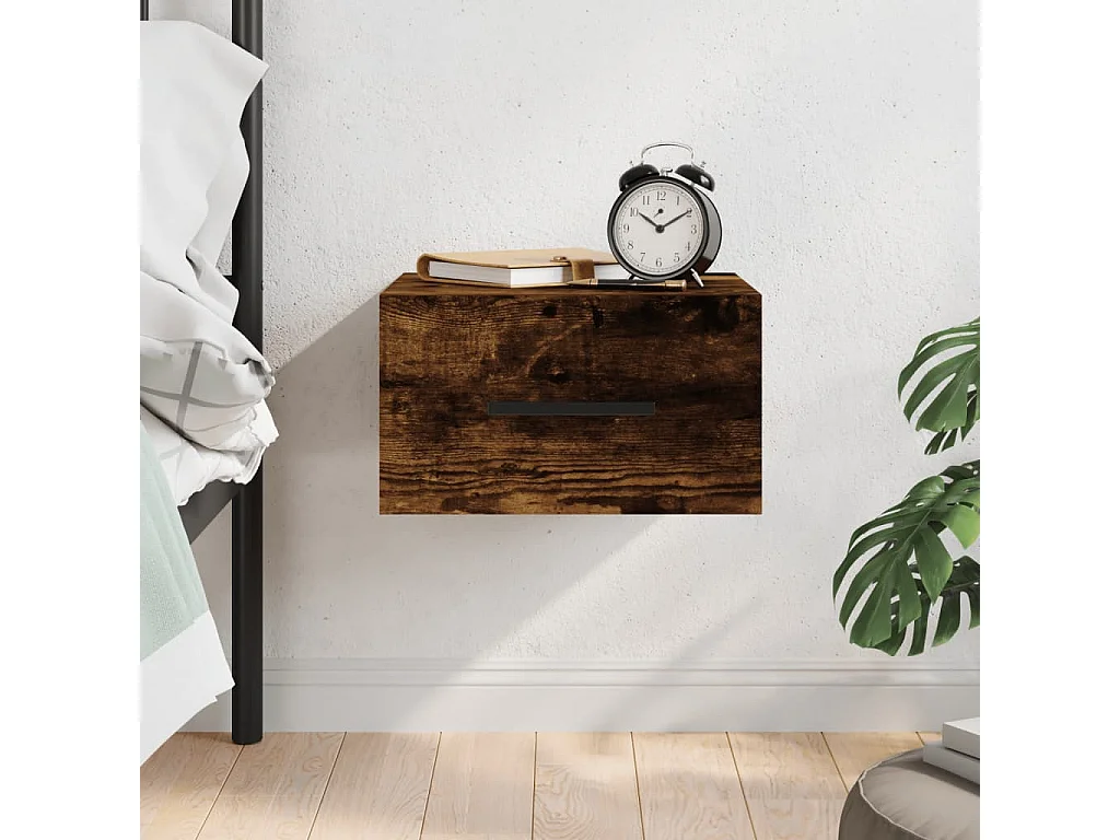 Table de chevet murale chêne fumé 35x35x20