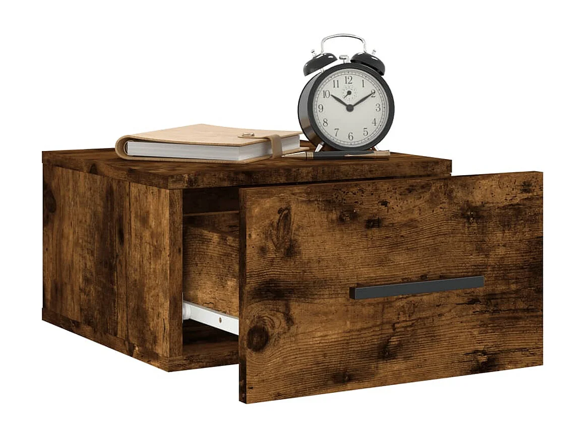 Table de chevet murale chêne fumé 35x35x20