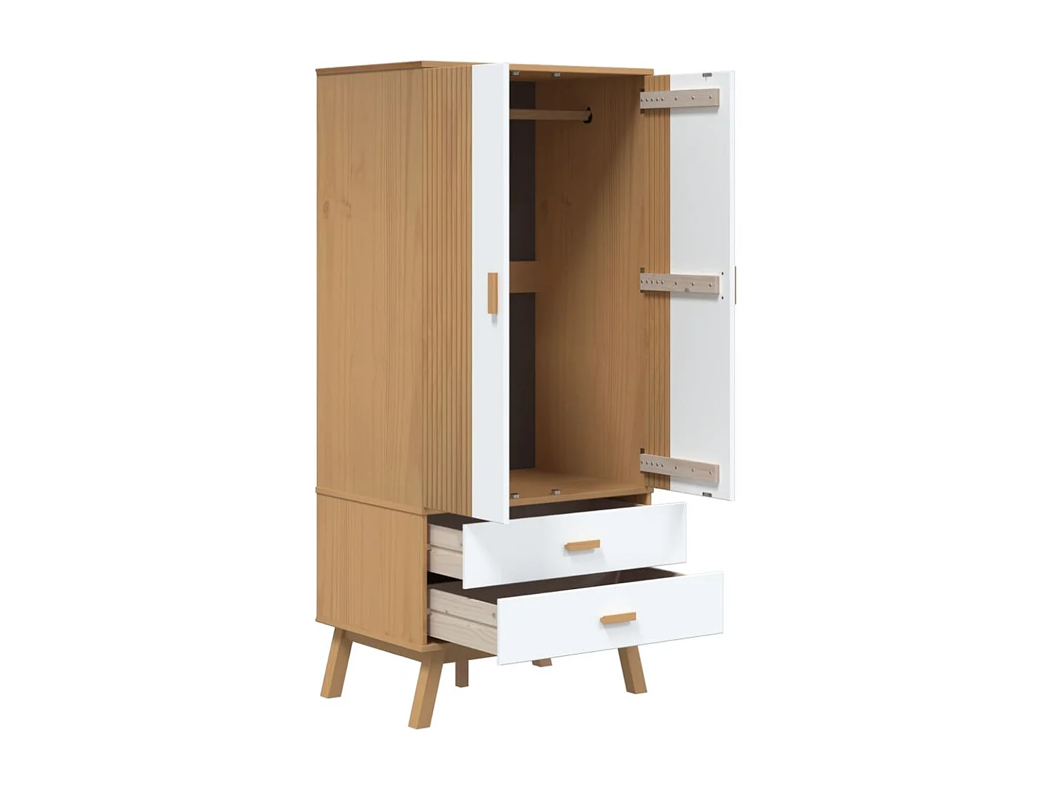 Garde-robe OLDEN blanc et marron 76,5x53x172 bois massif pin