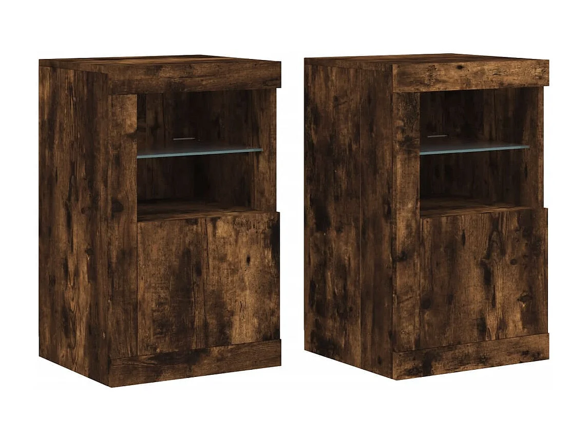 Armoires latérales et lumières LED 2 pcs chêne fumé