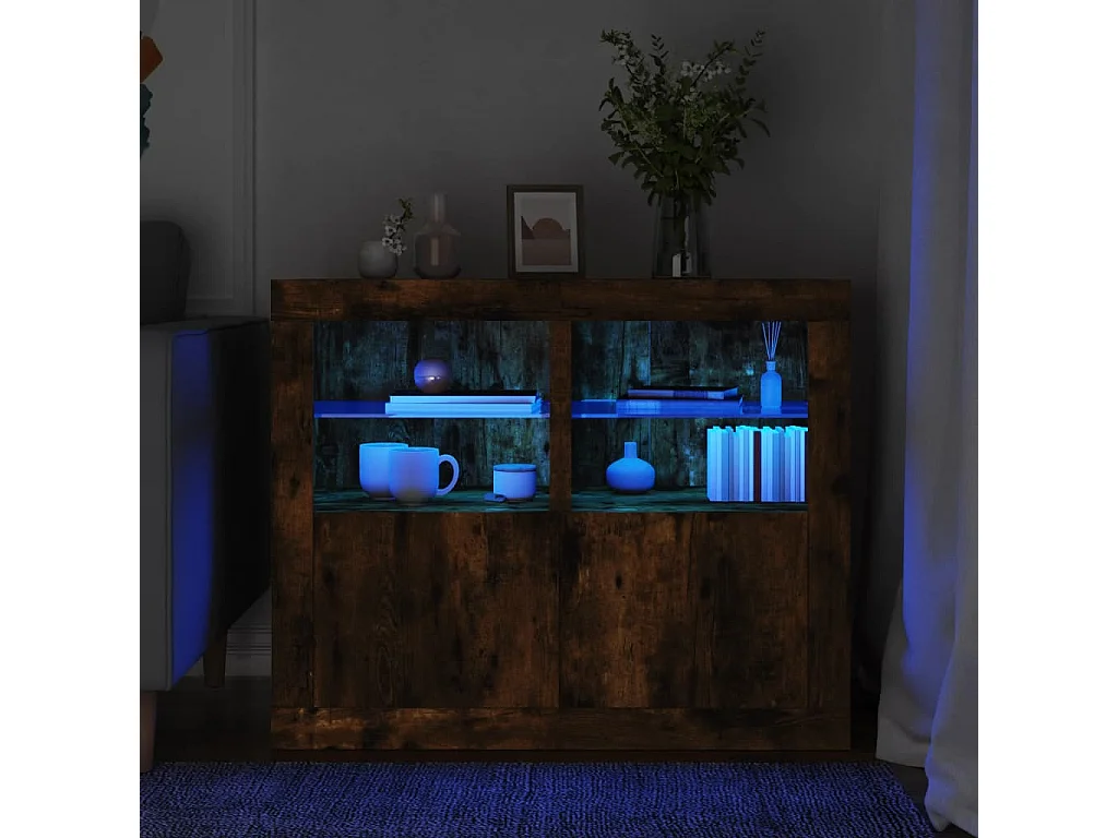 Armoires latérales et lumières LED 2 pcs chêne fumé