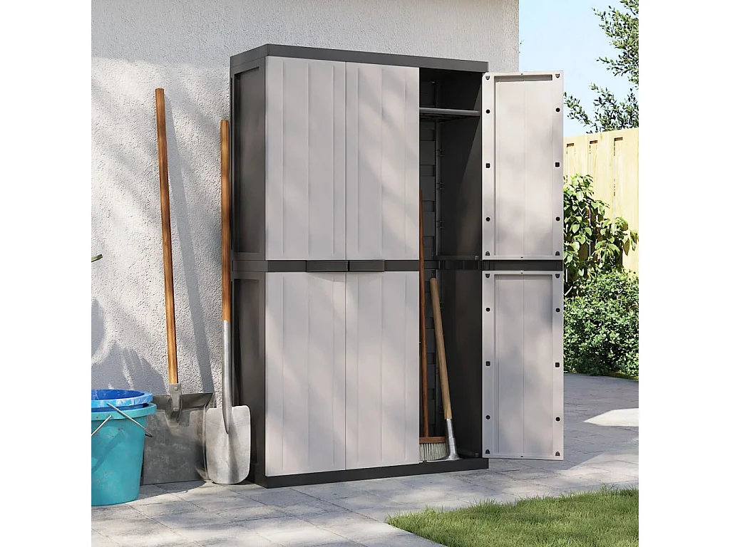 Armoire de rangement d'extérieur gris et noir 97x37x165 PP