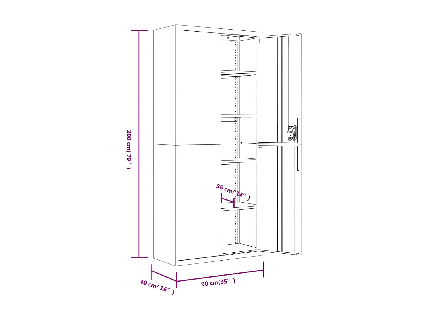 Classeur blanc 90x40x200 acier