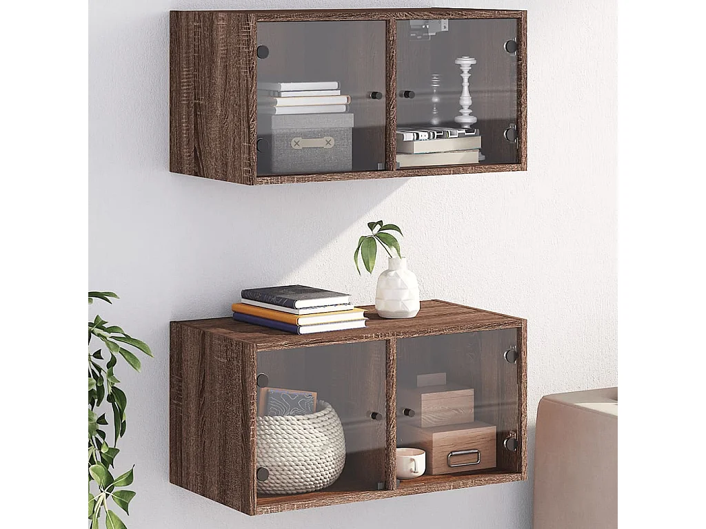 Armoires murales portes vitrées 2 pcs chêne marron 68,5x37x35