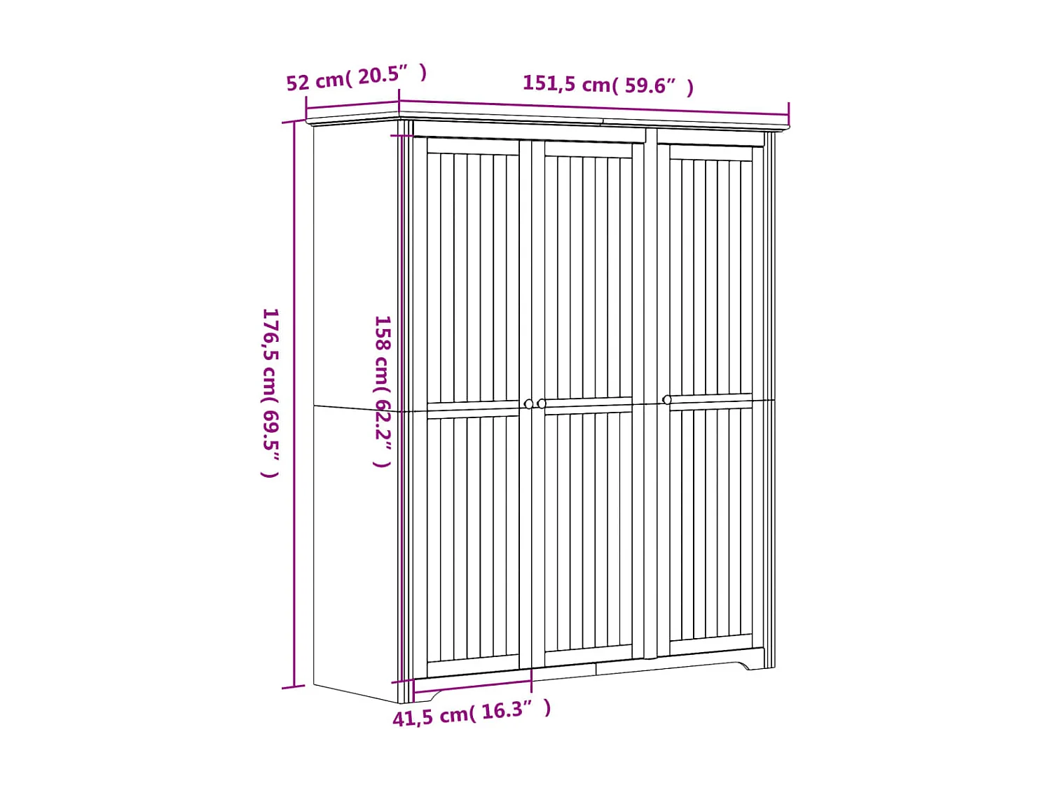 Garde-robe BODO blanc marron 151,5x52x176,5 bois massif pin