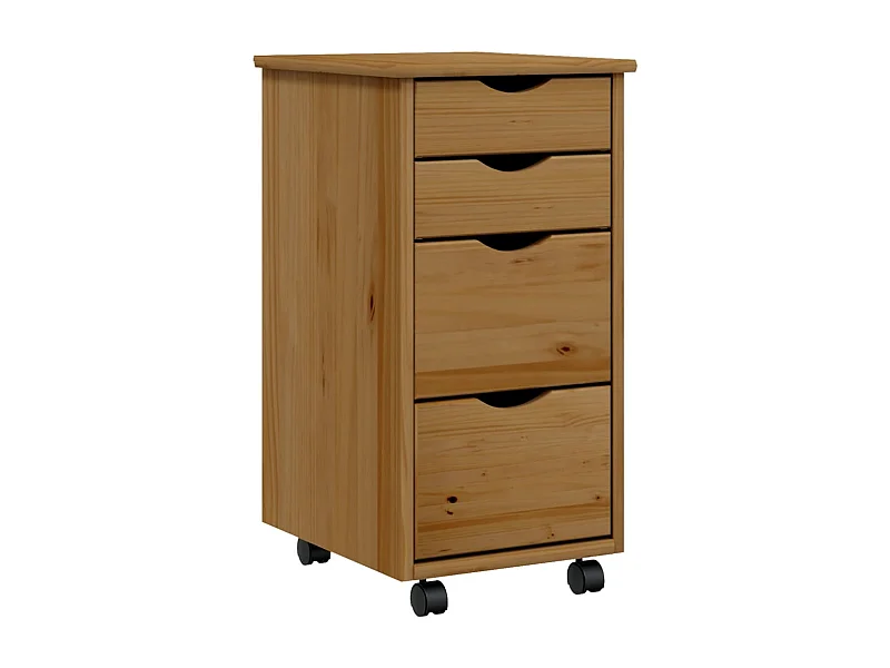 Armoire roulante avec tiroirs MOSS bois de pin marron miel