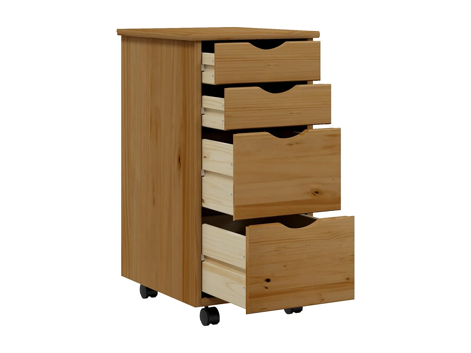 Armoire roulante avec tiroirs MOSS bois de pin marron miel
