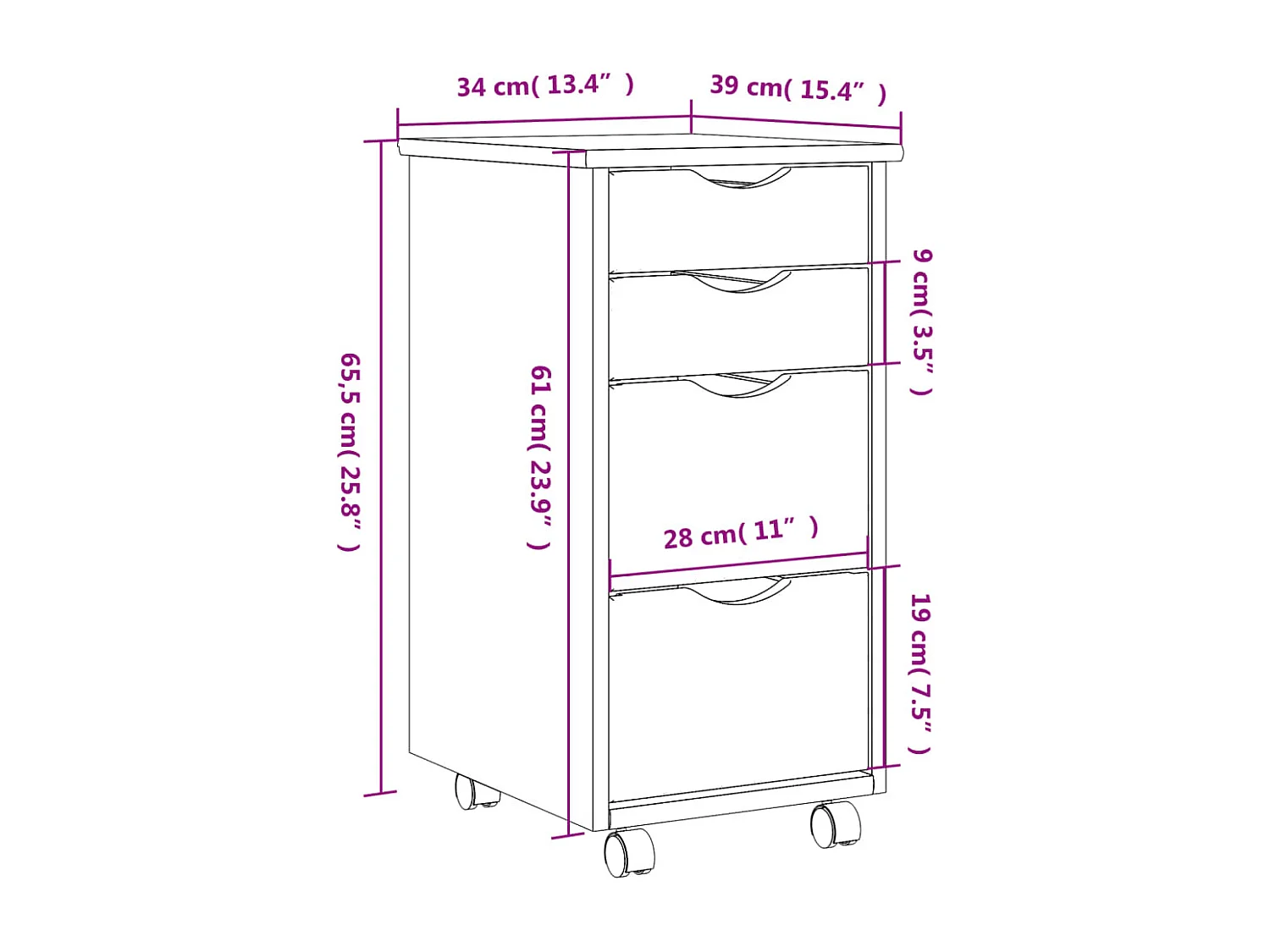 Armoire roulante avec tiroirs MOSS bois de pin marron miel