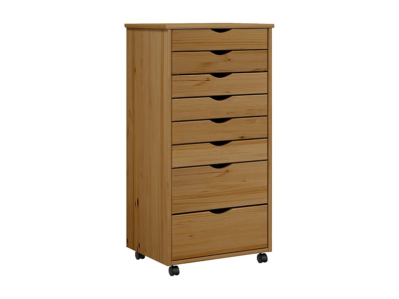 Armoire roulante avec tiroirs MOSS bois de pin marron miel