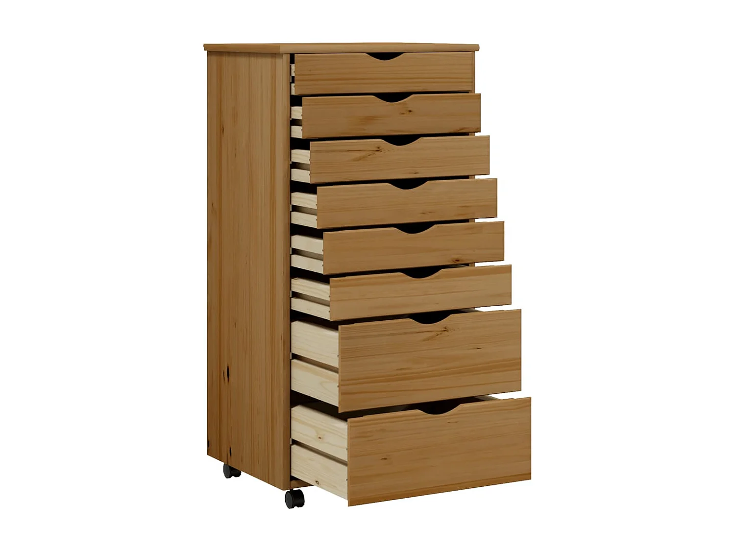 Armoire roulante avec tiroirs MOSS bois de pin marron miel