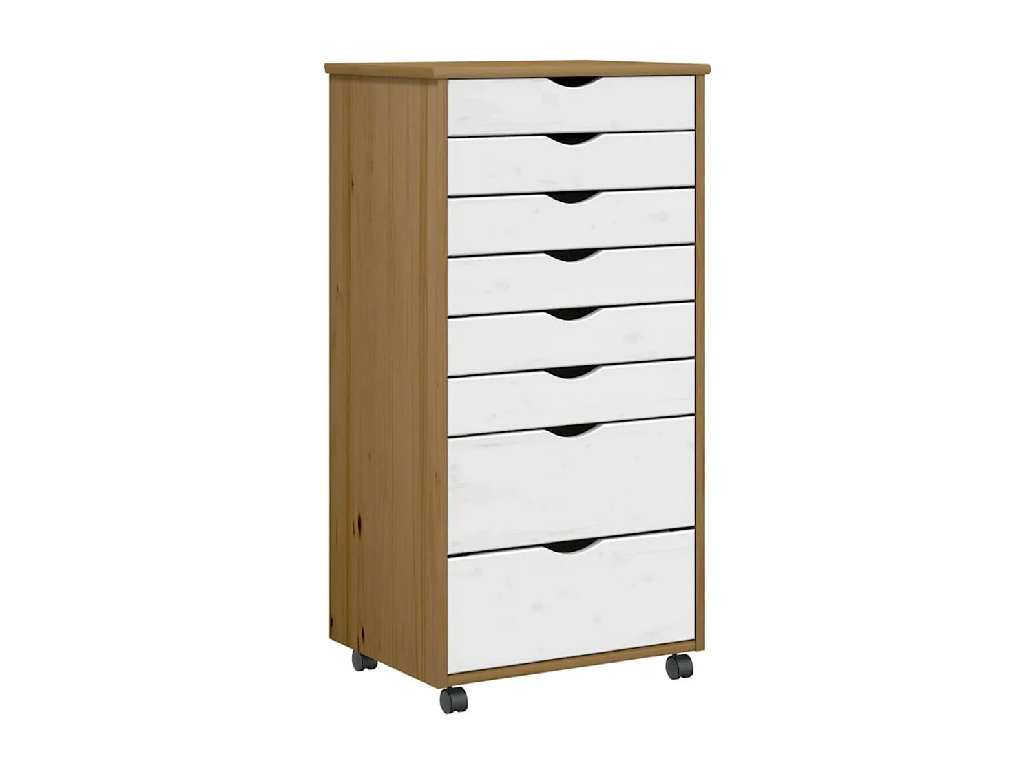 Armoire roulante avec tiroirs MOSS bois de pin marron miel