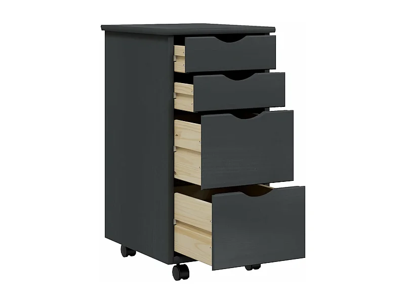 Armoire roulante avec tiroirs MOSS gris bois de pin solide