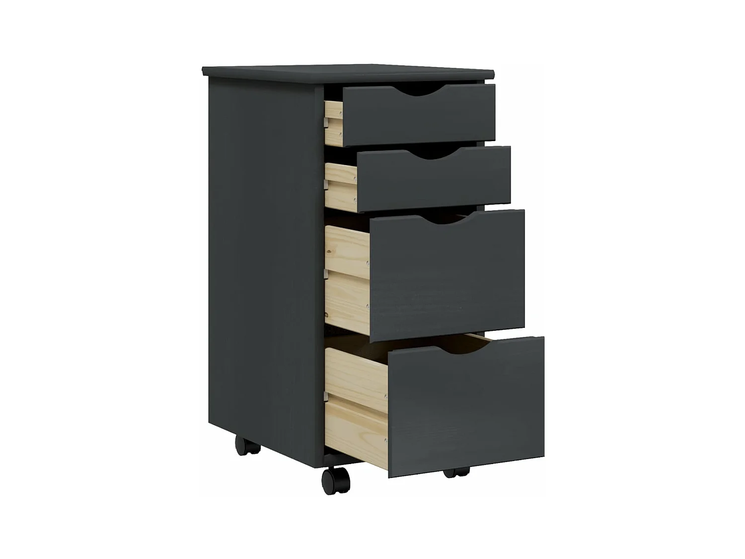 Armoire roulante avec tiroirs MOSS gris bois de pin solide