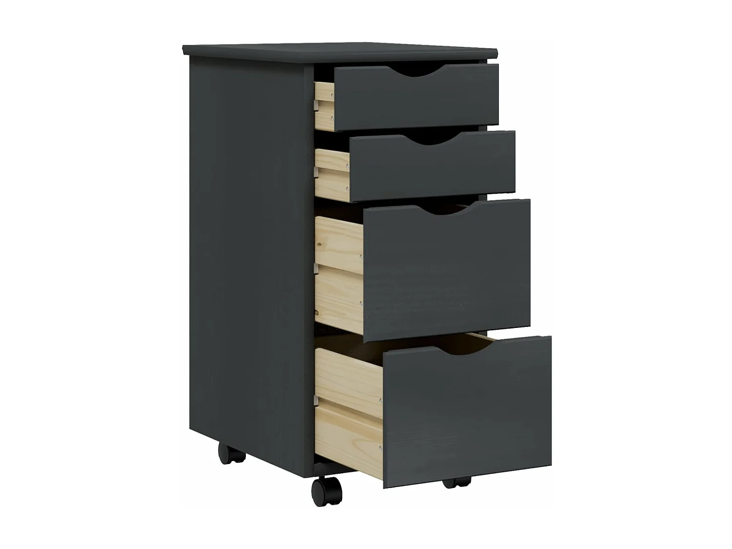 Armoire roulante avec tiroirs MOSS gris bois de pin solide
