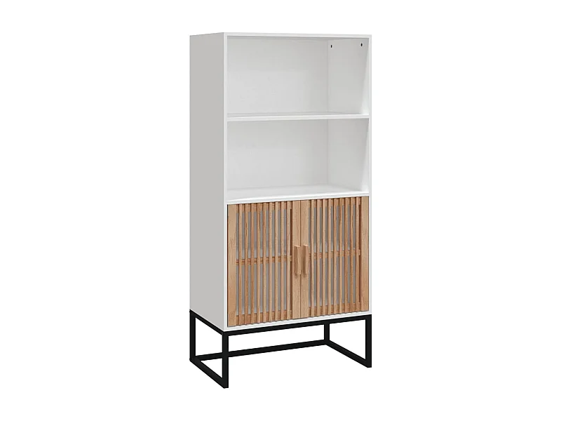 Meuble de rangement haut en bois et métal noir Korenza 60cm - 2 portes et 2 étagères-Blanc