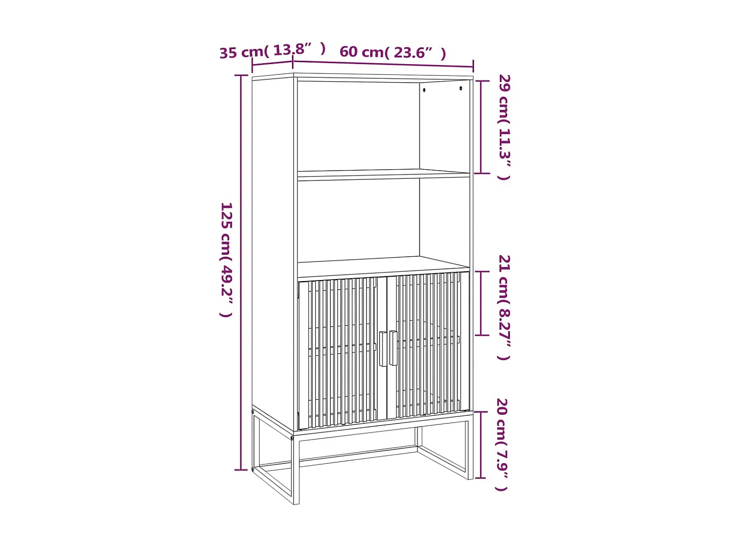 Meuble de rangement haut en bois et métal noir Korenza 60cm - 2 portes et 2 étagères-Blanc