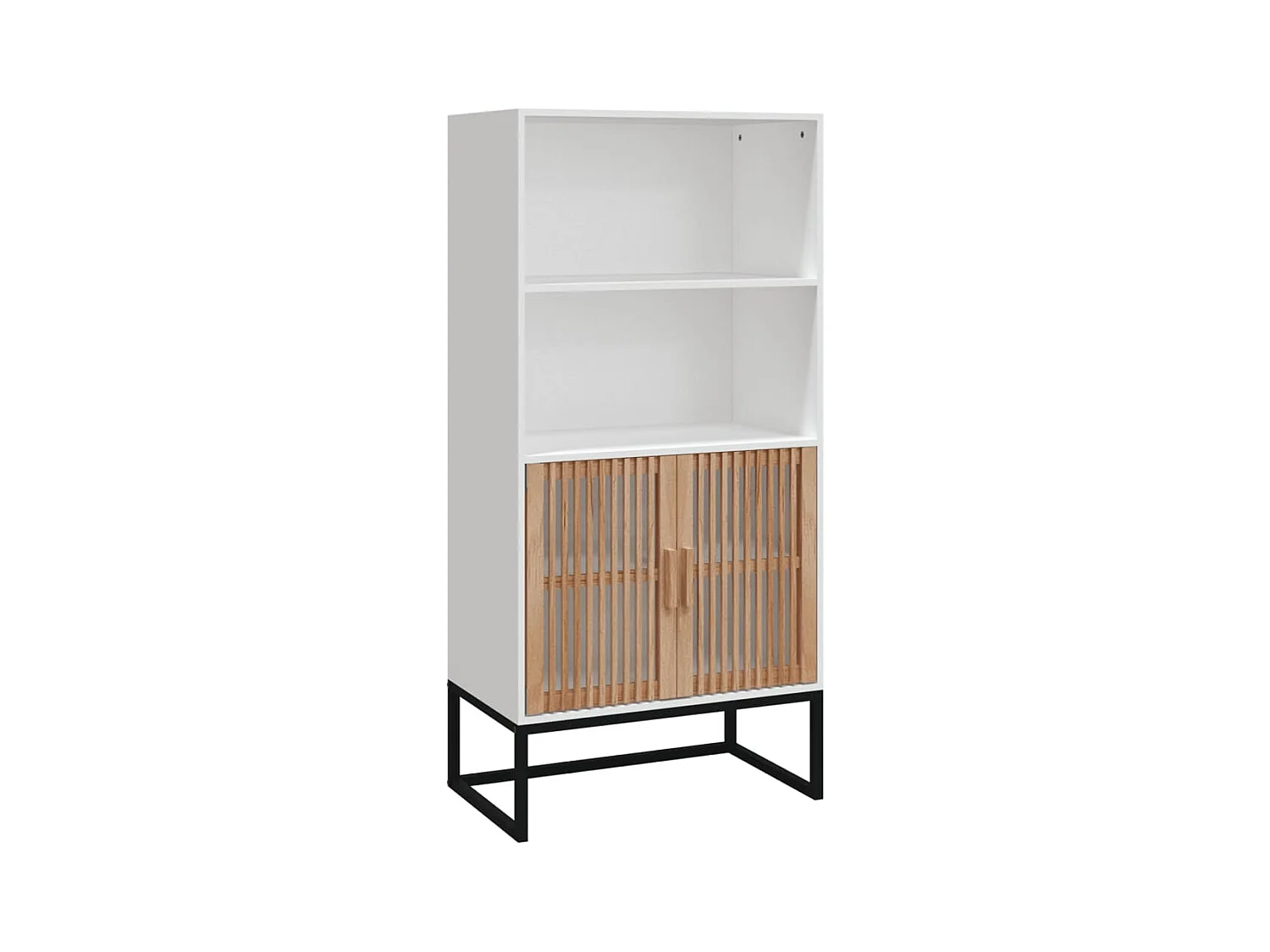 Meuble de rangement haut en bois et métal noir Korenza 60cm - 2 portes et 2 étagères-Blanc