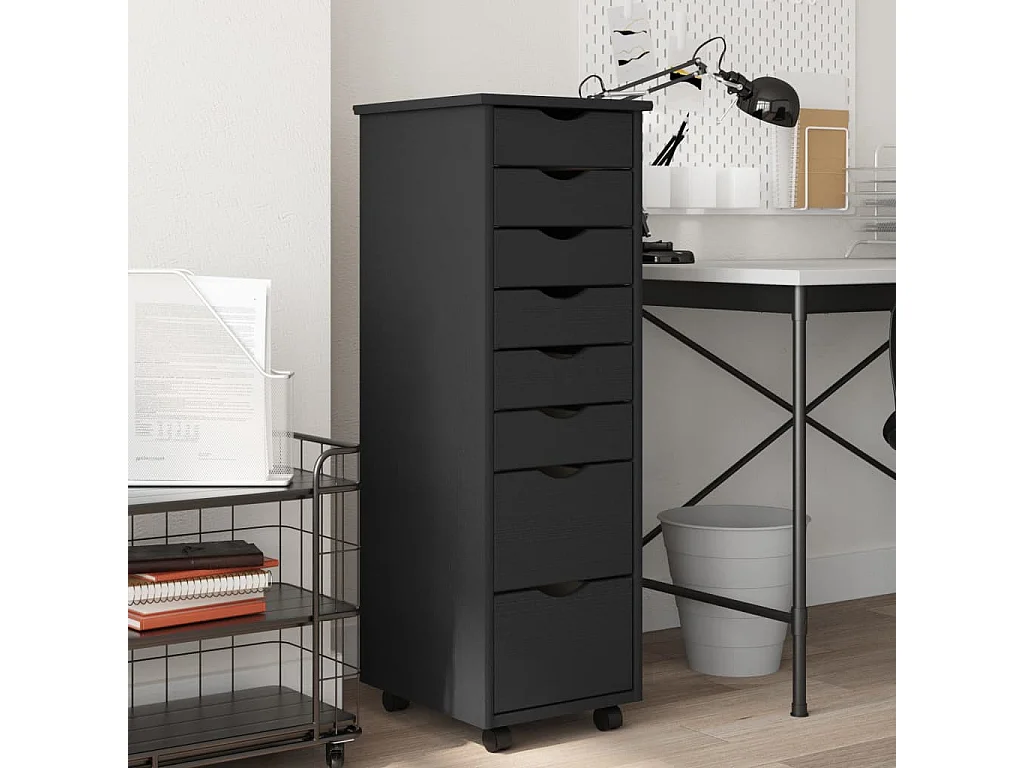 Armoire roulante avec tiroirs MOSS gris bois de pin solide