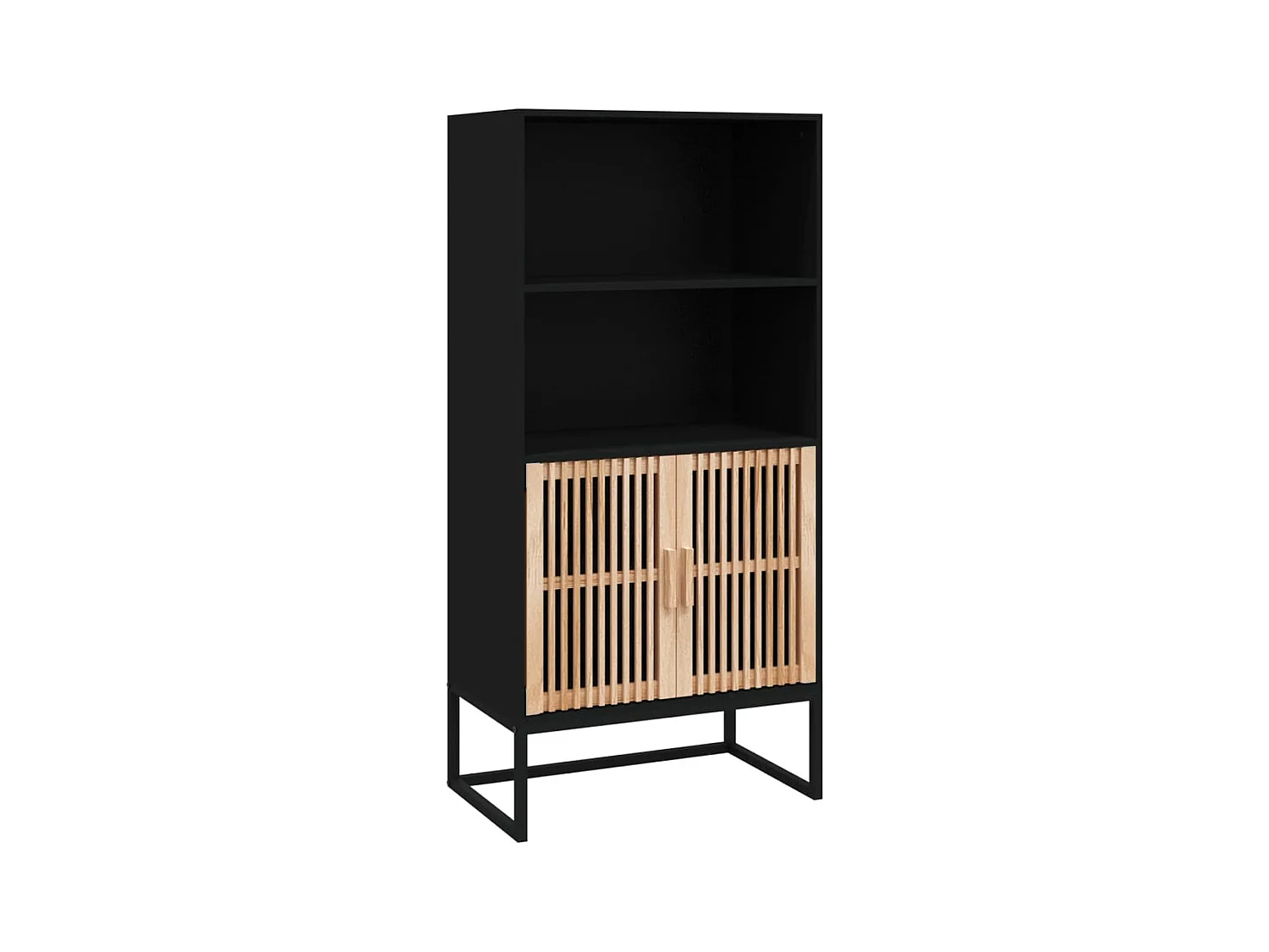 Meuble de rangement haut en bois et métal noir Korenza 60cm - 2 portes et 2 étagères-Noir