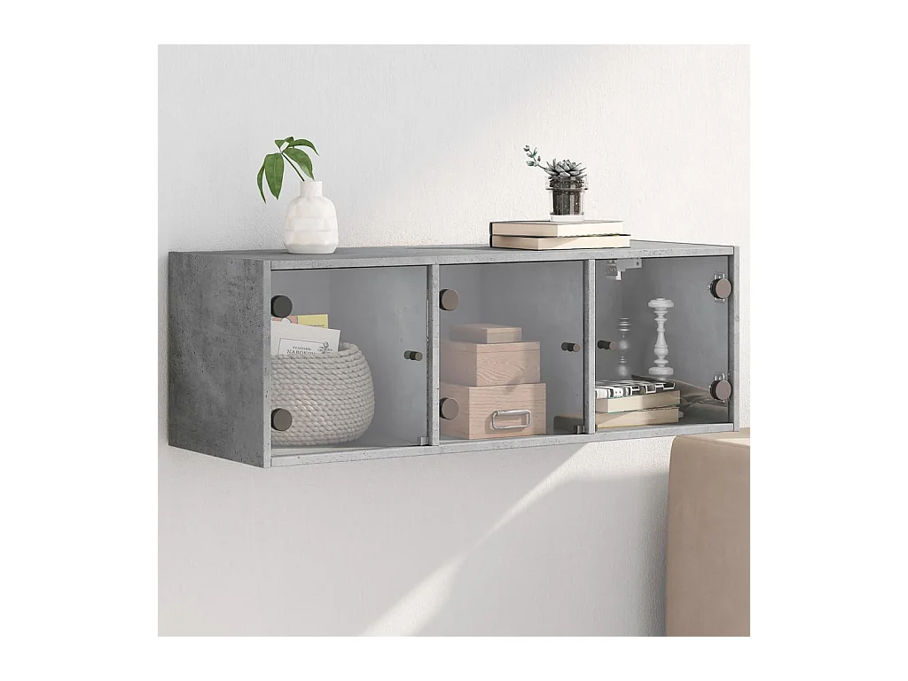 Armoire murale avec portes en verre gris béton 102x37x35