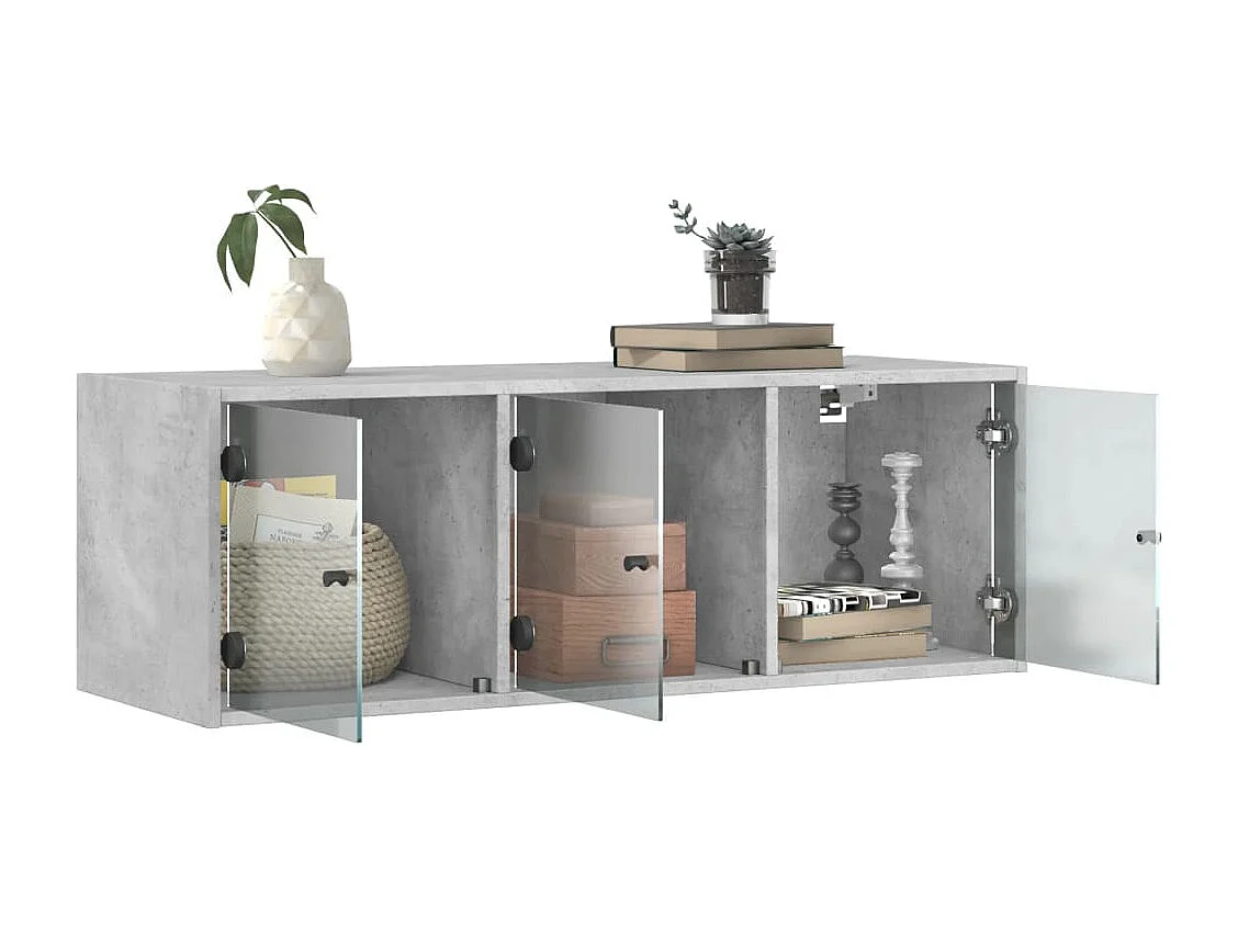 Armoire murale avec portes en verre gris béton 102x37x35
