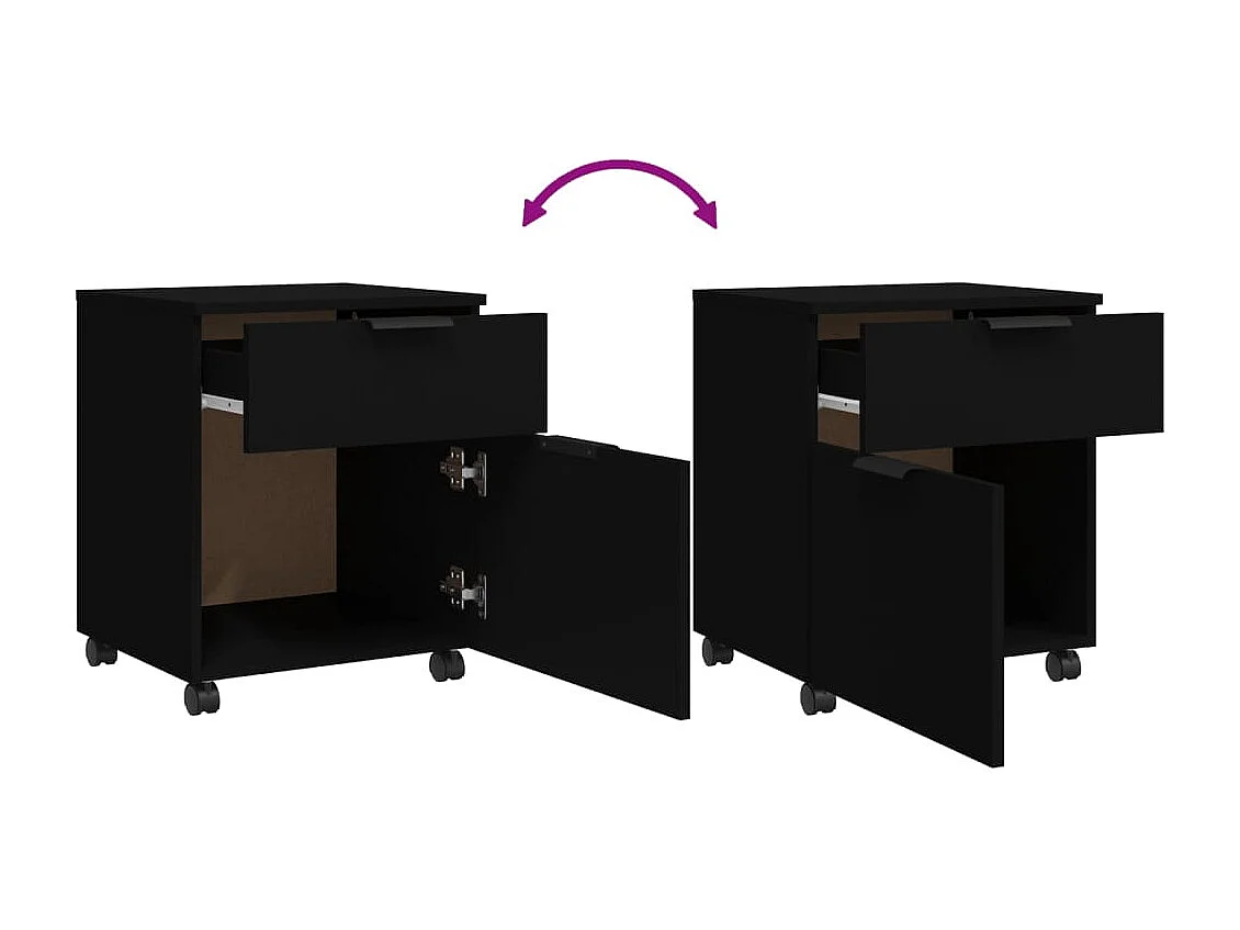 Classeur mobile avec roues noir 45x38x54 bois d'ingénierie