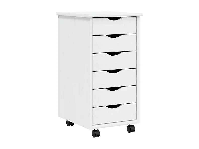 Armoire roulante avec tiroirs MOSS blanc bois de pin solide