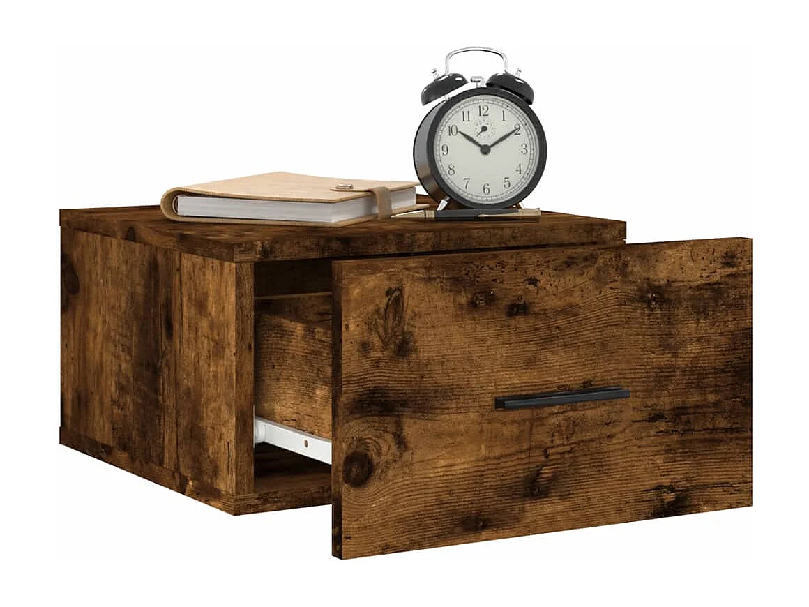 Table de chevet murale chêne fumé 35x35x20