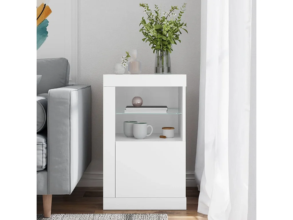 Armoire latérale avec éclairage LED blanc bois d'ingénierie