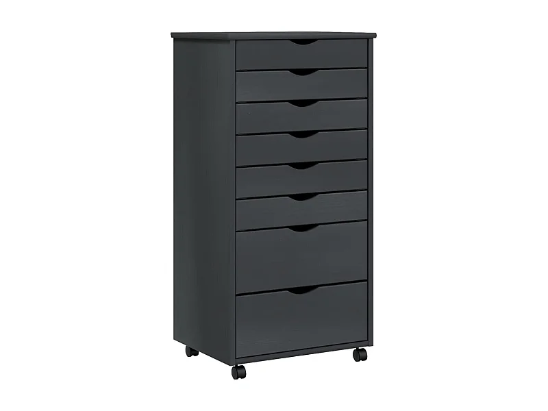 Armoire roulante avec tiroirs MOSS gris bois de pin solide