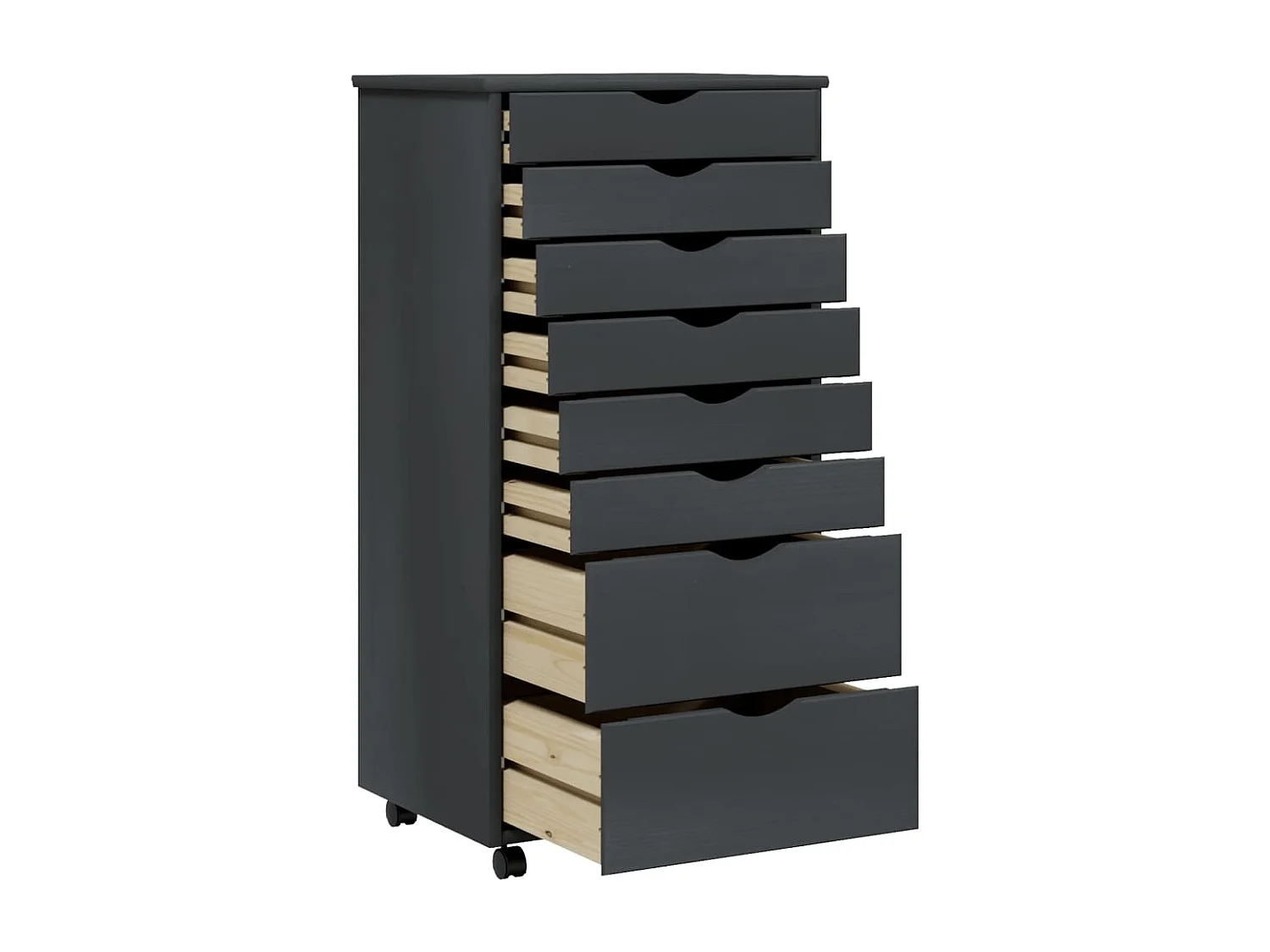 Armoire roulante avec tiroirs MOSS gris bois de pin solide