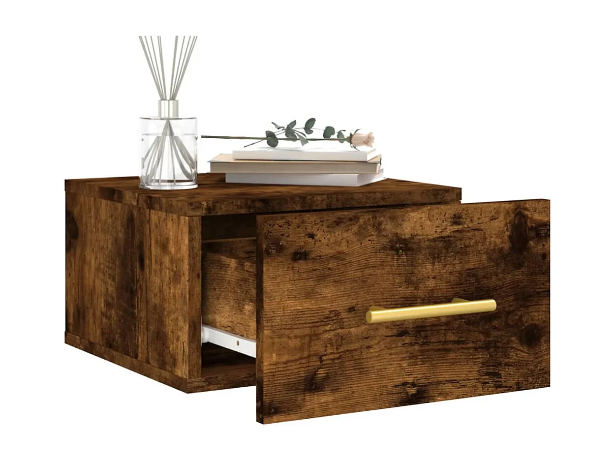 Table de chevet murale chêne fumé 35x35x20