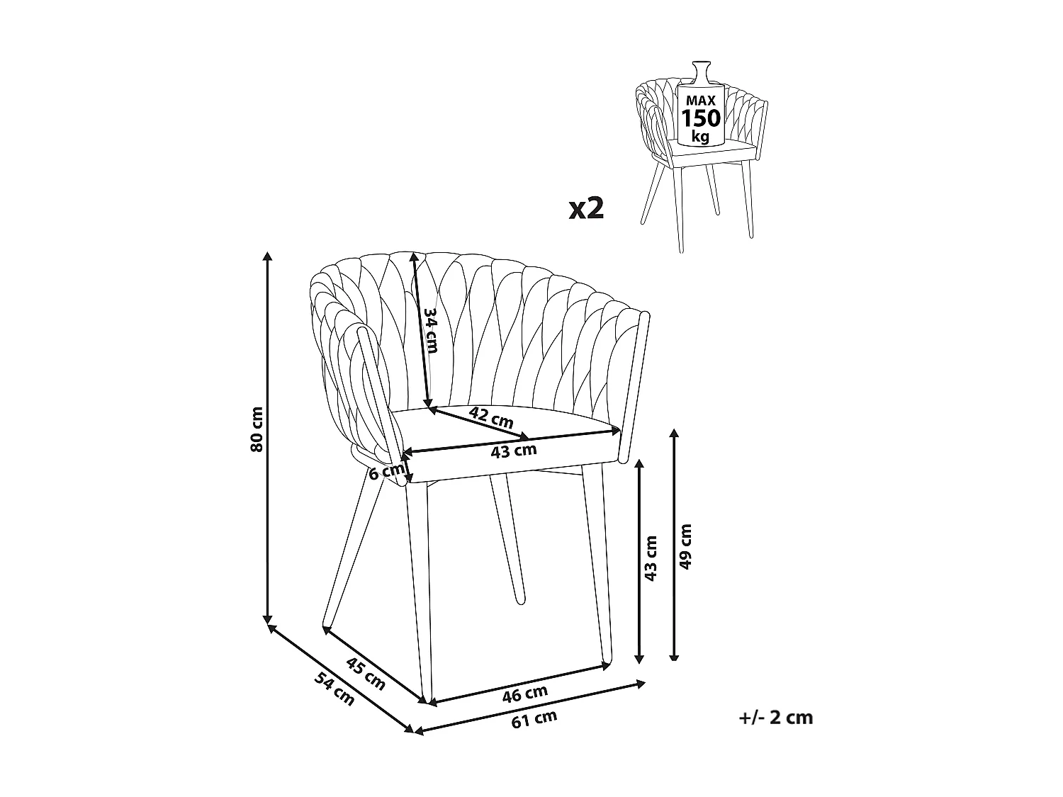 Velours Chaise de salle à manger Set de 2 Taupe MILAN