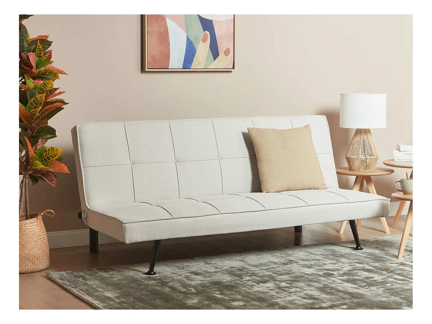 3-Sitzer Sofa mit Schlaffunktion Stoff beige Schlafsofa ohne Armlehnen Hasle